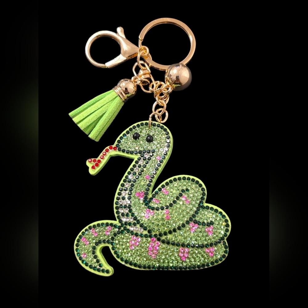 Green Snake Bag Charm Keychain with Tassel